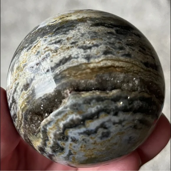Ocean Jasper Sphere w/ Druzy Pockets - Picture 9 of 10